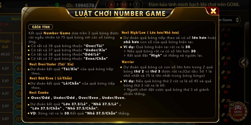 12 cửa cược trong Number Game