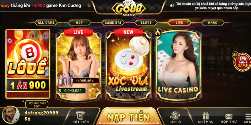 Sảnh live casino Go88 đẳng cấp