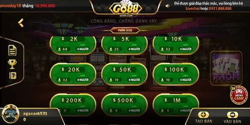 Hướng dẫn chi tiết cách chơi Phỏm tại Go88