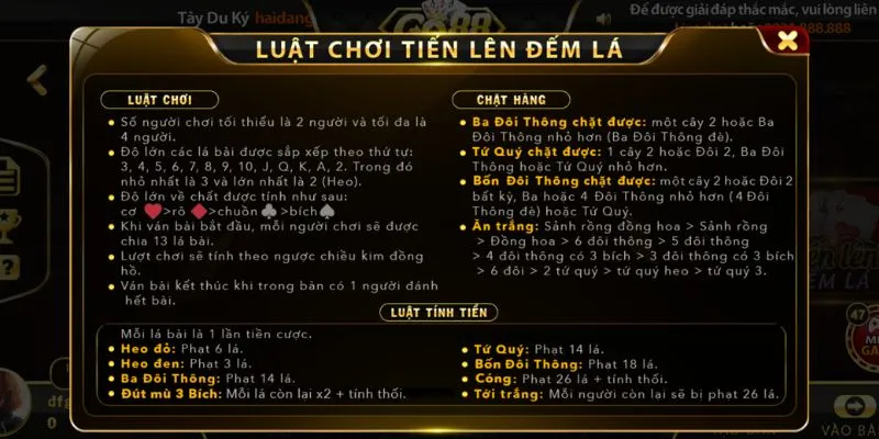 Luật chơi game bài Go88 tiến lên đếm lá