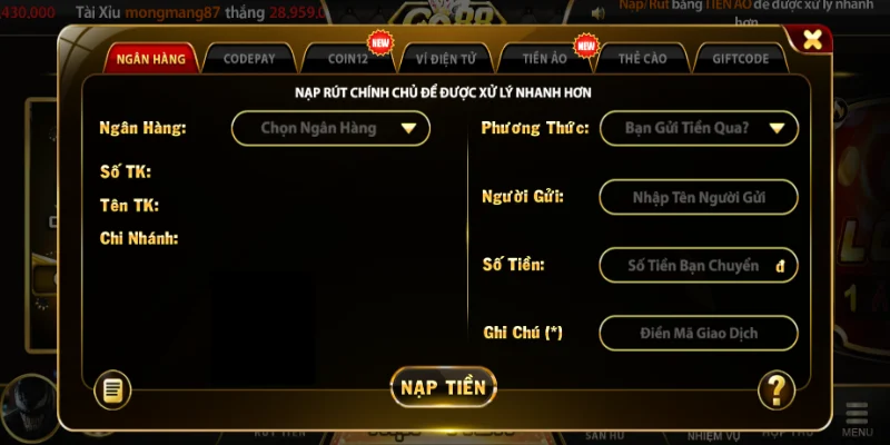 Uy tín được thể hiện ngay từ cách nạp tiền GO88